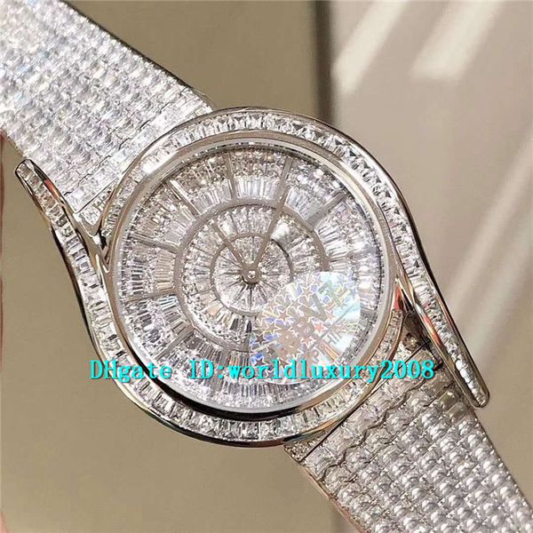 g0a38028 baguette full diamond ladies watch 316l steel swiss quartz sapphire crystal womens watches, Slivery;brown